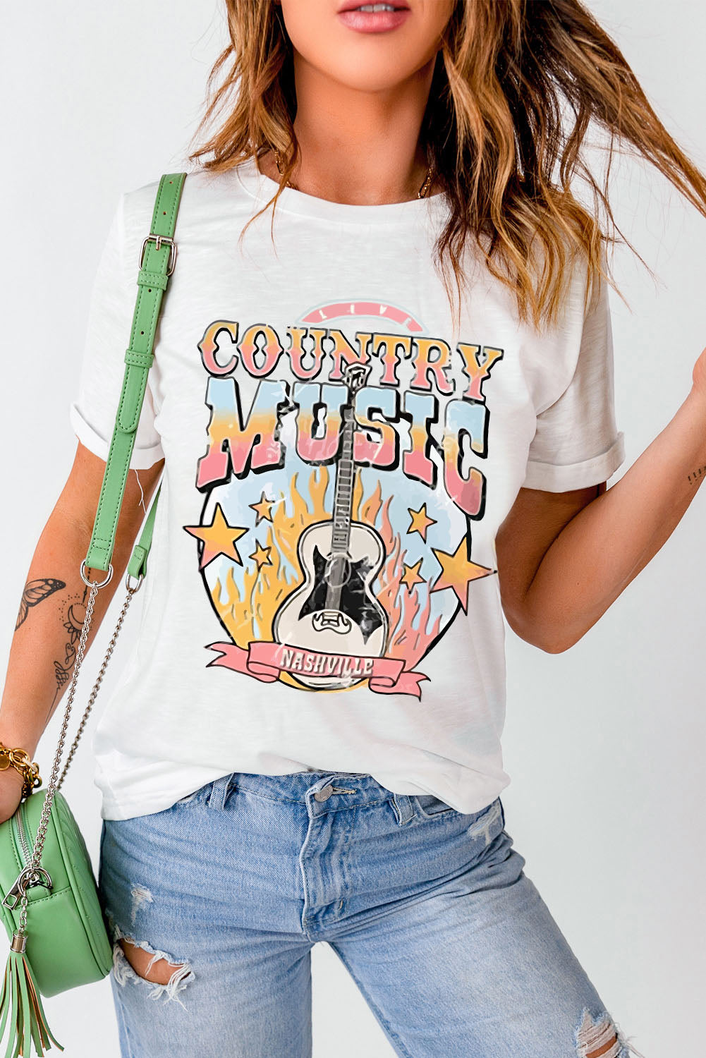 White COUNTRY MUSIC NASHVILLE Graphic Tee