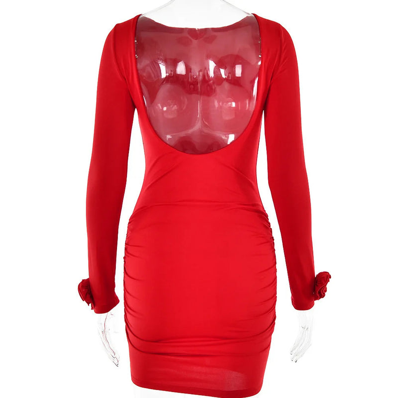 Articat Autumn 2023 Long Sleeve Tight Dress For Women Sexy Backless Bodycon Mini Dress Fold Female Party Club  Evening Dress