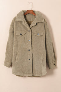 Camel Sherpa Turn-Down Collar Flap Pocket Jacket