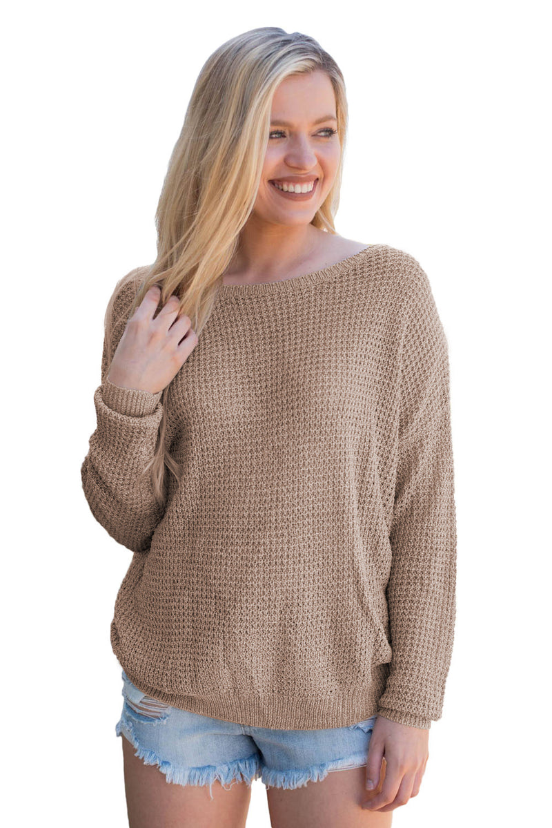 Brown Cross Back Hollow-out Sweater