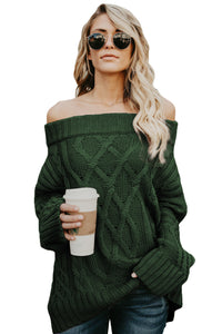 Green Off The Shoulder Winter Sweater