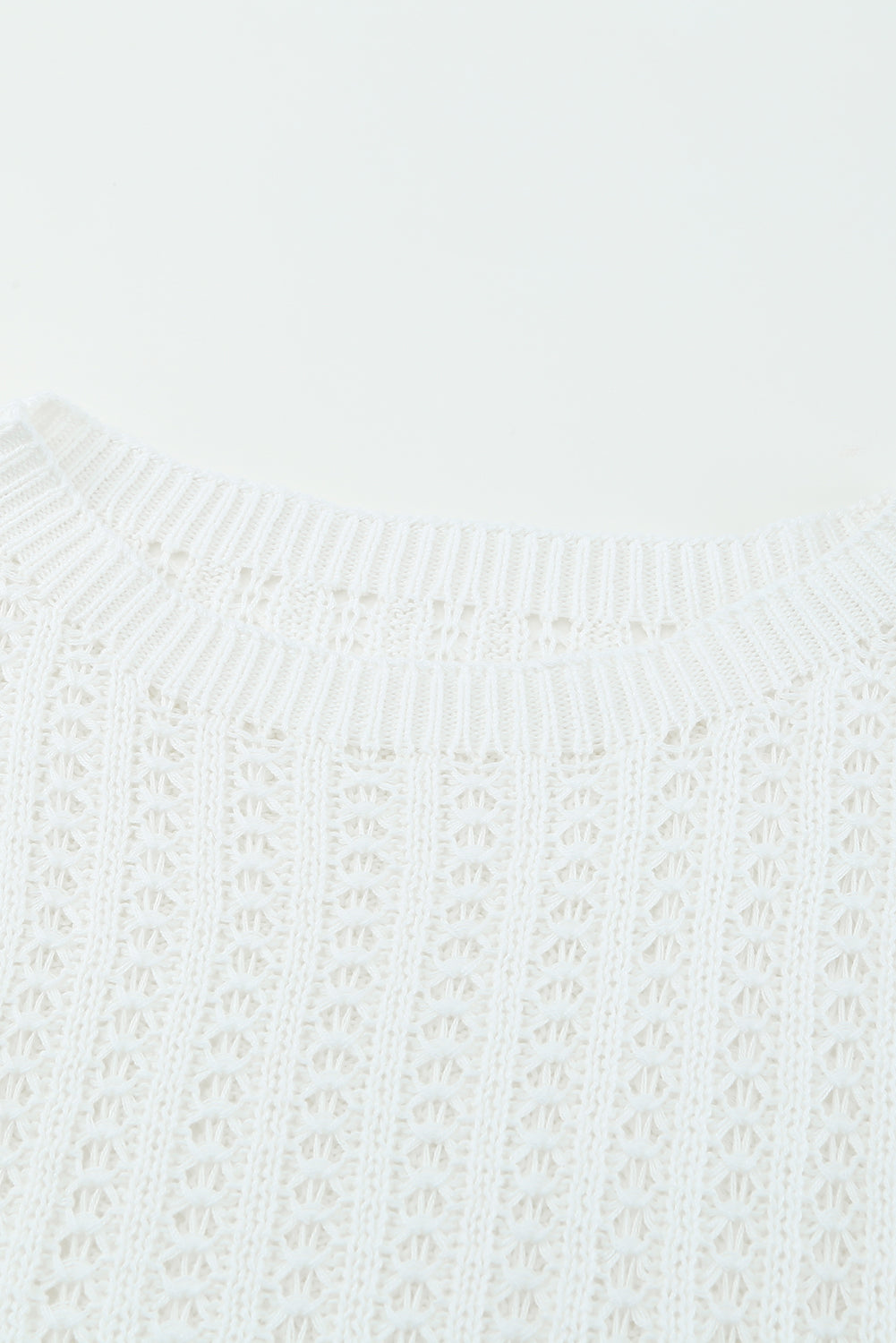 White Hollow-out Drop Shoulder Knitted Sweater