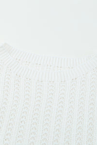 White Hollow-out Drop Shoulder Knitted Sweater