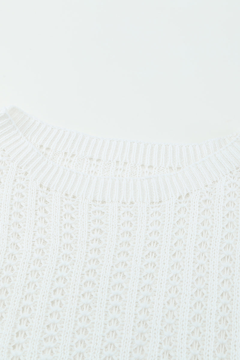 White Hollow-out Drop Shoulder Knitted Sweater