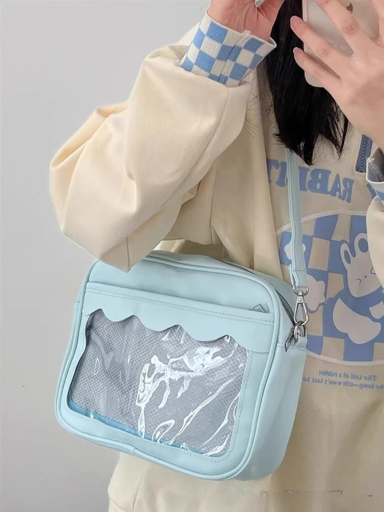 Japanese Harajuku Ita Bag for Women PU Transparent Pocket Itabag High School Girls Uniform JK Crossbody Shoulder Bag Handbags