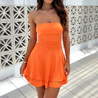 Ruffled Bodycon Beach Dress For Women High Waist Slim Mini Dress Ladies Holiday Casual Off Shoulder Sexy Dress Woman 2024