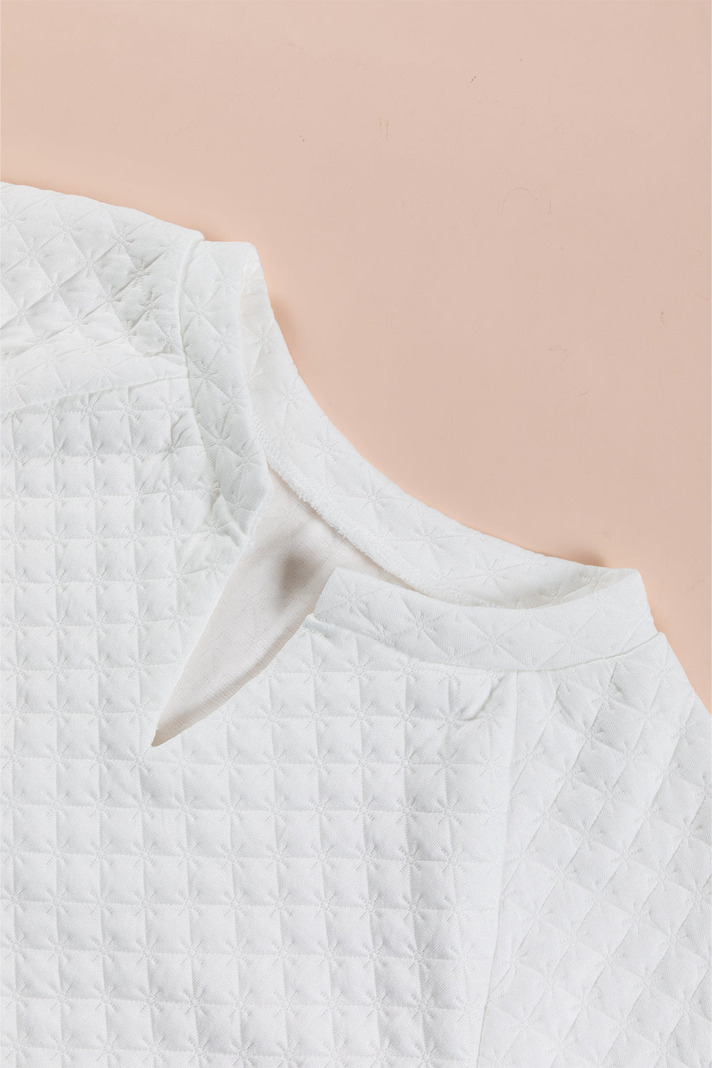 Light Pink Split Neck Quilted Long Sleeve Top