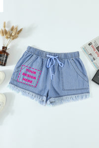 Blank Apparel - Sky Blue Casual Pocketed Frayed Denim Shorts