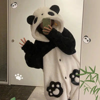 Women Cute Robe Plush Thick Sleepwear Thickened Warm Flannel Cartoon Sleeping Bag Animal One-Piece Pajamas Men Women Homewear