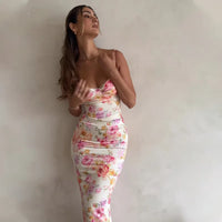 New Floral Suspender Split Slim Sleeveless Patry Beach Style Spaghetti Strap Dress Women Clothes Mini Dress 2024 Summer