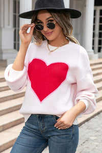 White Heart Graphic Valentine Sweater