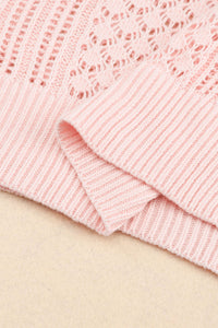 Pink Loose Pointelle Knit Ribbed V Neck Sweater