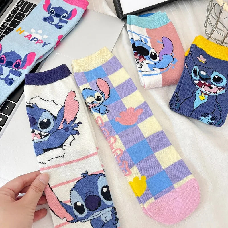 1 Pair New Design Cartoon Long Men Socks Stitch Kawaii Women Socks creative Skateboard socks Fashion knee-high Socks Size 34-42