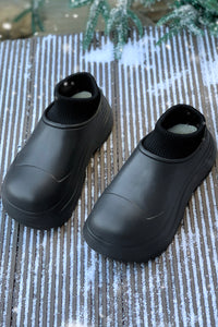 Black Waterproof Thick Sole Ribbed Ankle Shoes