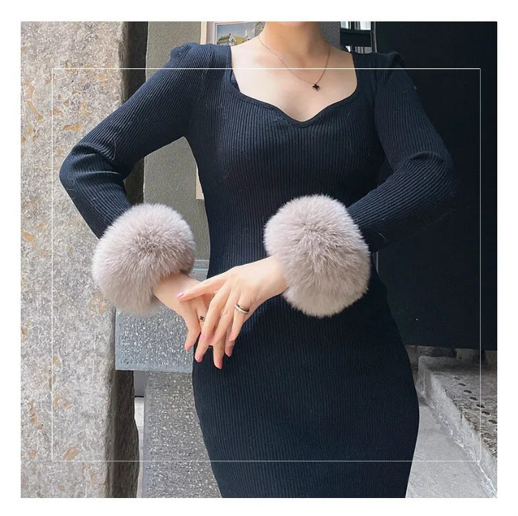 Natural Fox Fur Cuffs Wrist Arm Warmer Women Jacket Coat Sleeve Fur Triming Ladies Bracelet Real Fur Wristand Glove Snap Ring