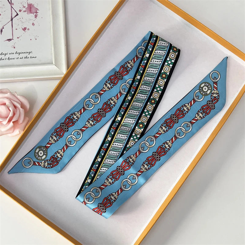 2022 Luxury Silk Scarf Slim Hair Accessories Fashion Bag Handle Ribbon Ladies Horse Print Headband Belt Ladies Fall New 60SKU