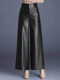 ZUZK High Quality Women PU Leather Wed Leg Pants  Autumn Winter Fashion Warm Long Leather Pants Elegant LeatherTrousers