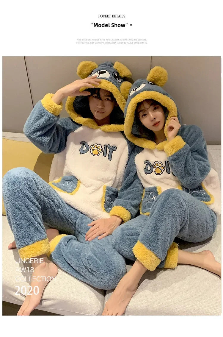 New 2022 Couple Pajamas Set Women's Thickened Fleece-lined Coral Velvet Couple Sleepwear For Spring Autumn Winter Homewear