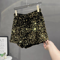 Europe and America Sequined Black Shorts Slim Suede Embroidered Beads Grey Casual Pants Women's Hot Pants