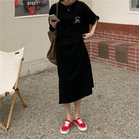 1 Piece plus Size WOMEN'S Loose Split Knee-length T-shirt Dress Casual Simple Fashionable Letter Print Nightgowns