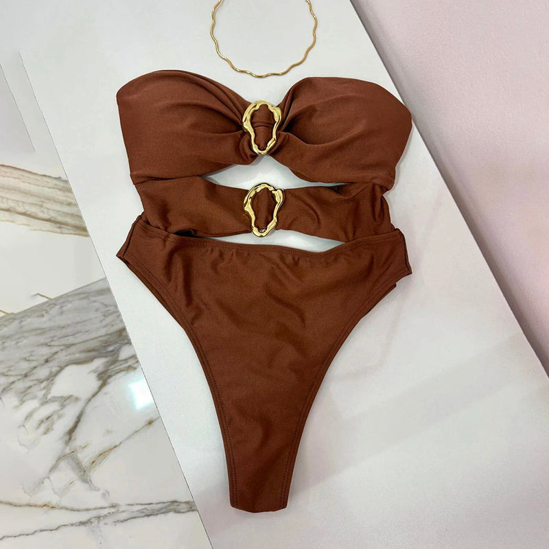 Bandeau Bikini Sexy Women Swimsuit Female Swimwear 2024 Bikini Set Push Up Swimming Suit Solid Beachwear Brazilian Thong Biquini