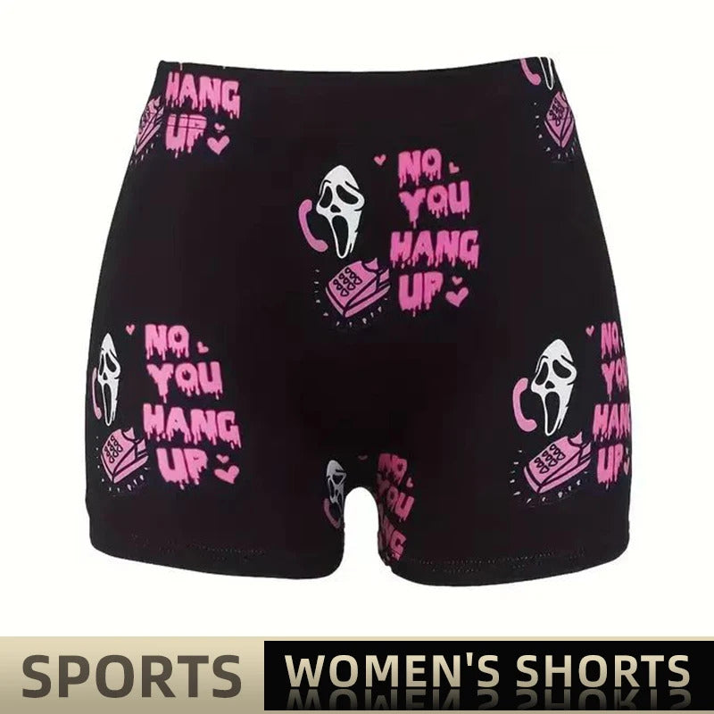 Women Shorts Sleep Bottoms Pajamas Boxers Black S M L Skull Letter Printing Painted Design Casual Sports Fitness Sleep