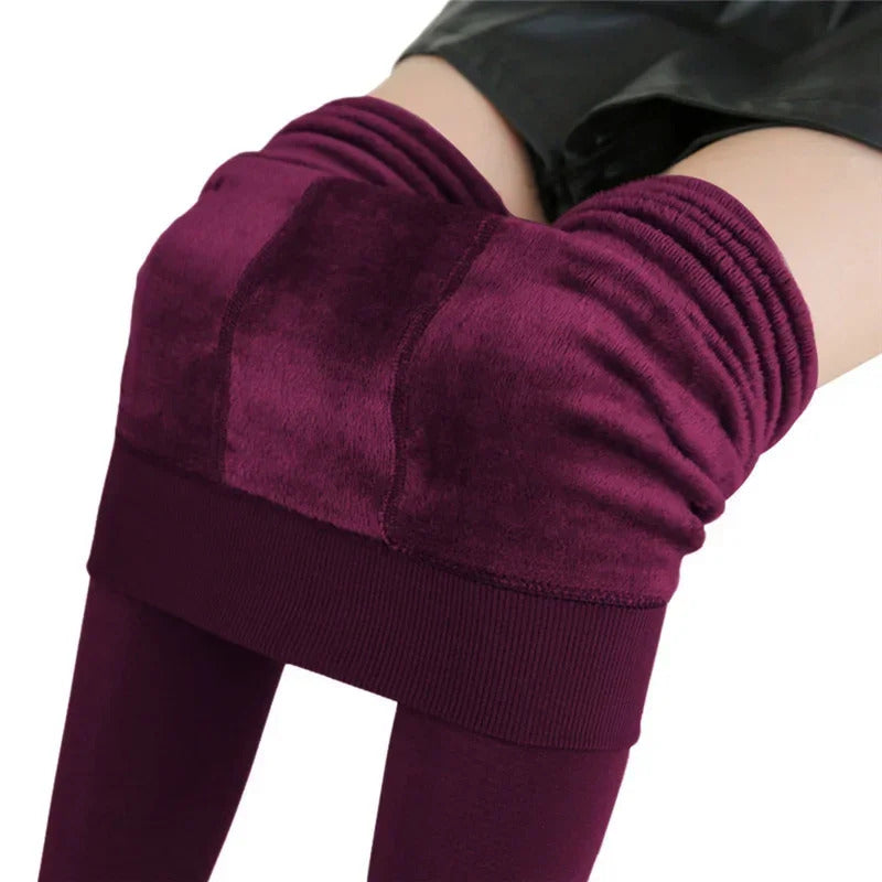 Women Winter Leggings Warm Leggins High Waist Solid Color Velvet Women Thickened Velvet Leggings Casual Stretchy Leggings