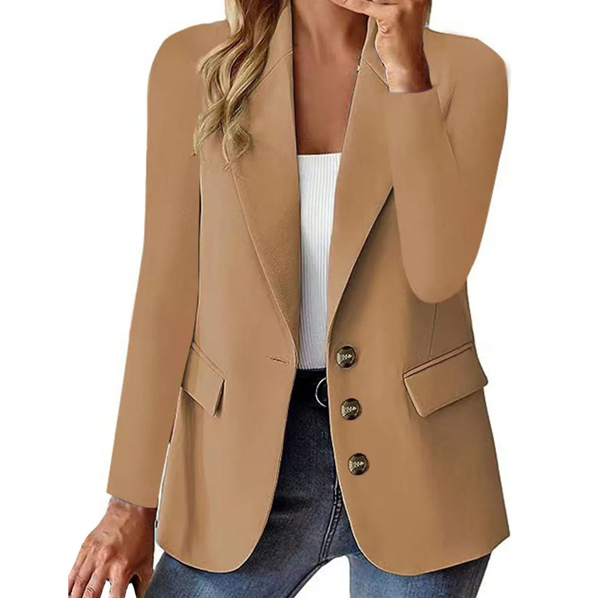 Women's Casual Jackets Blazer Light Yellow V Neck Cozy Lightweight Blazer Suit Jacket