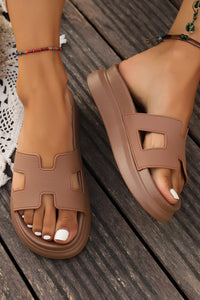 Chestnut Cutout Design Open Toe Platform Slippers