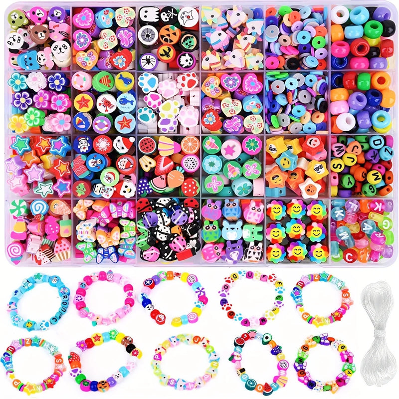 14400/4200/2400pcs Assorted Polymer Clay Beads Kit for DIY Jewelry Making - Handmade Craft for Bracelet, Necklace, Earrings