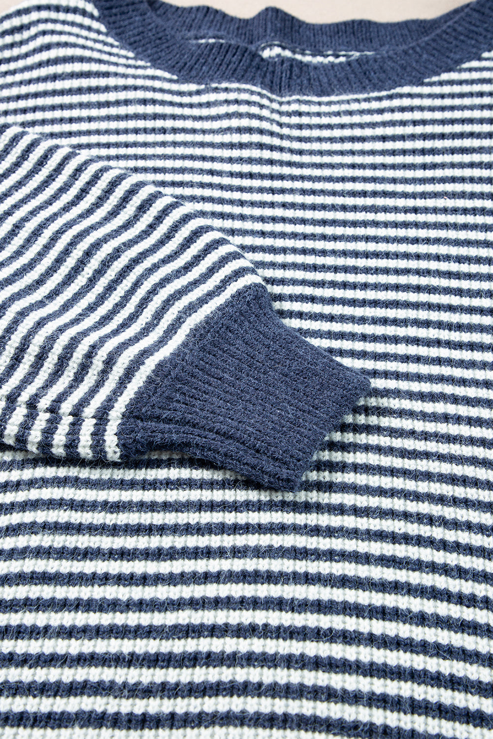 Sail Blue Striped Lantern Sleeve Drop Shoulder Cozy Sweater