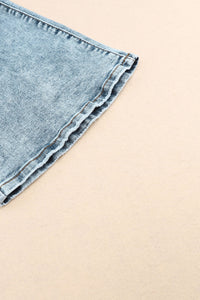 Sky Blue Subtle Ripped Detail Flare Bottom Jeans