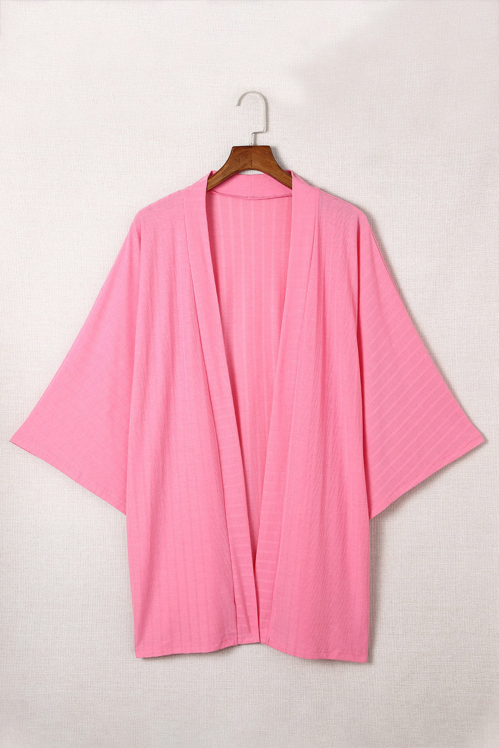 Pink Open Front Kimono Sleeves Knit Cardigan