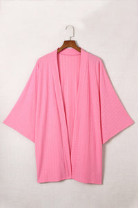 Pink Open Front Kimono Sleeves Knit Cardigan