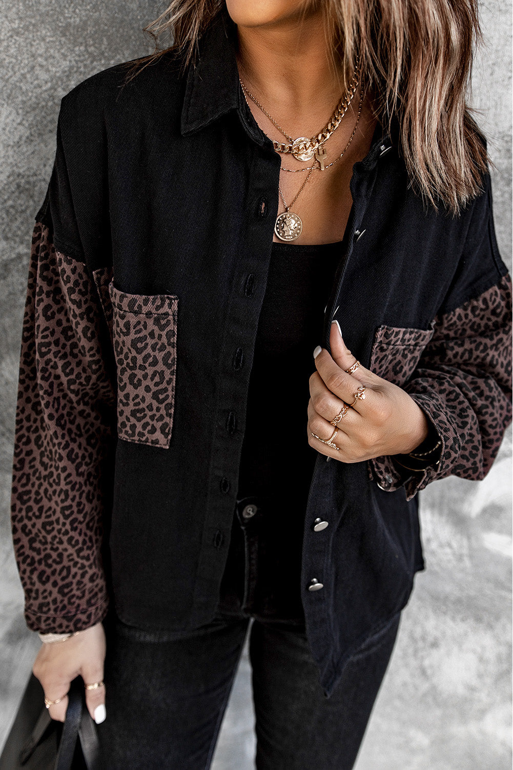 White Contrast Leopard Denim Jacket