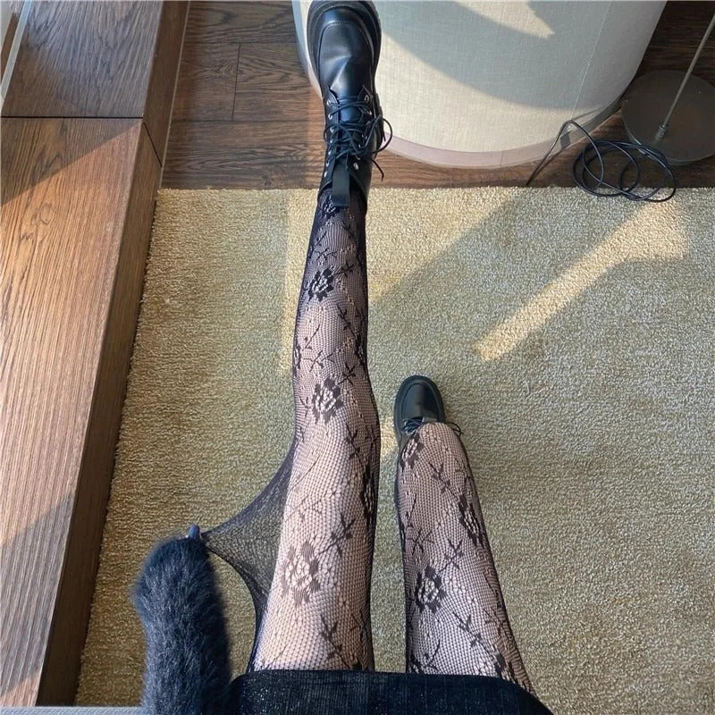 Women Rattan Sexy Stockings Club Party Anti-Snagging Flowers Tights Calcetines Fish Net Stocking Fishnet Mesh Lace Pantyhoses