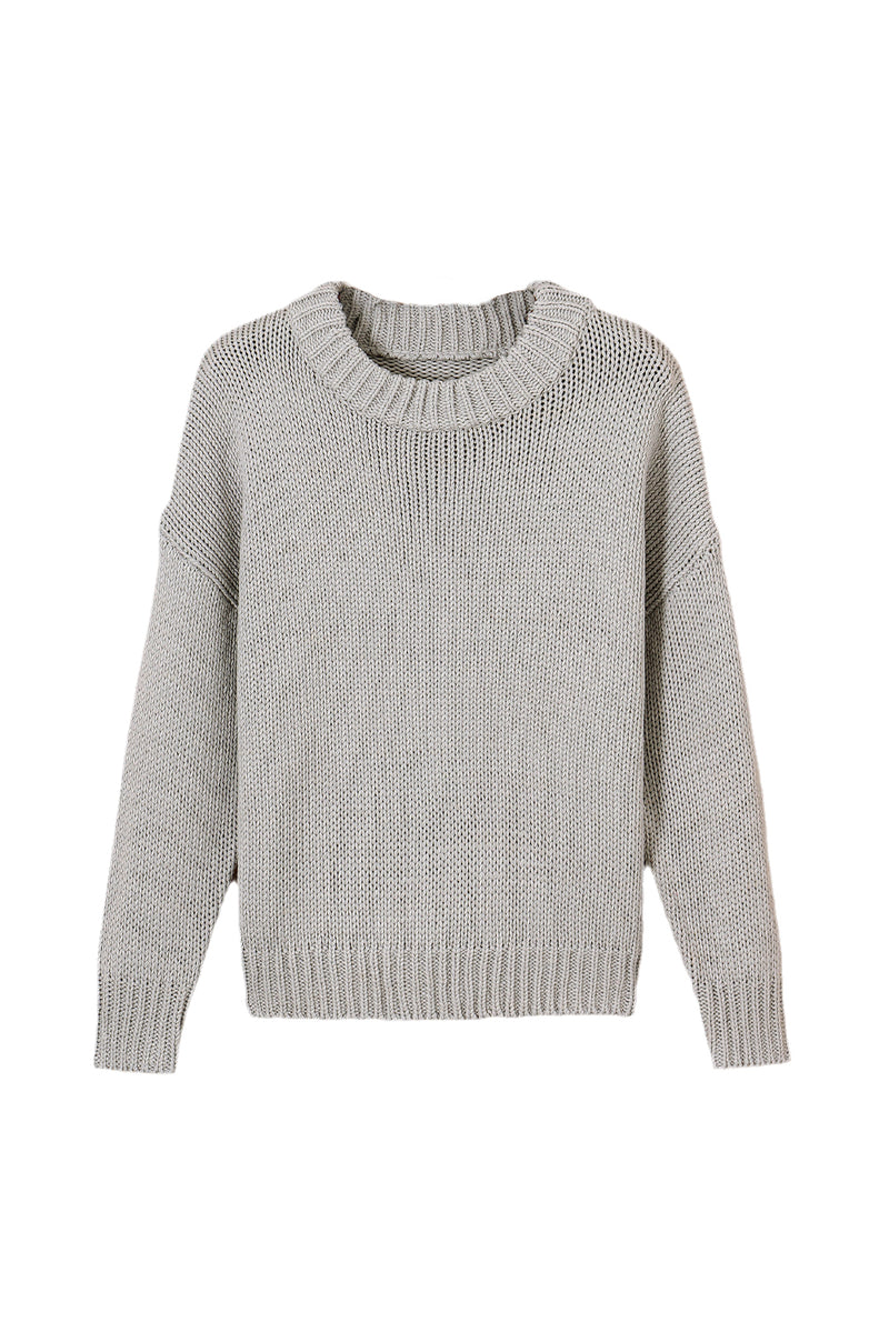 Light Grey Chunky Knit Turtle Neck Drop Shoulder Sweater