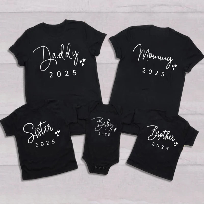 Daddy/Mommy/Sister/Brother/Baby 2025 Print Family Matching Shirt Short Sleeve Clothes Family Outfit Summer Matching Set T-shirt