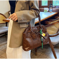 Women's Retro Brown Shell Bag Popular Large Capacity Multiple Compartments Briefcase High Quality Fashion Shoulder Tote Bag