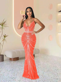 Women's Evening Dress Long Dress Sequin Hot Diamond Party Strap Leaky Back Mermaid Formal Dinner Elegant And Luxurious Dress