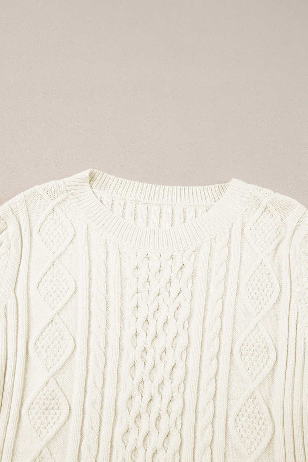 White Cable Knit Cropped Sweater