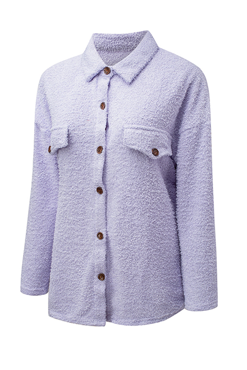 Purple Plush Button Down Pocketed Shirt Jacket