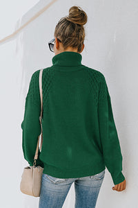 Green Turtleneck Knitted Pullover Sweater