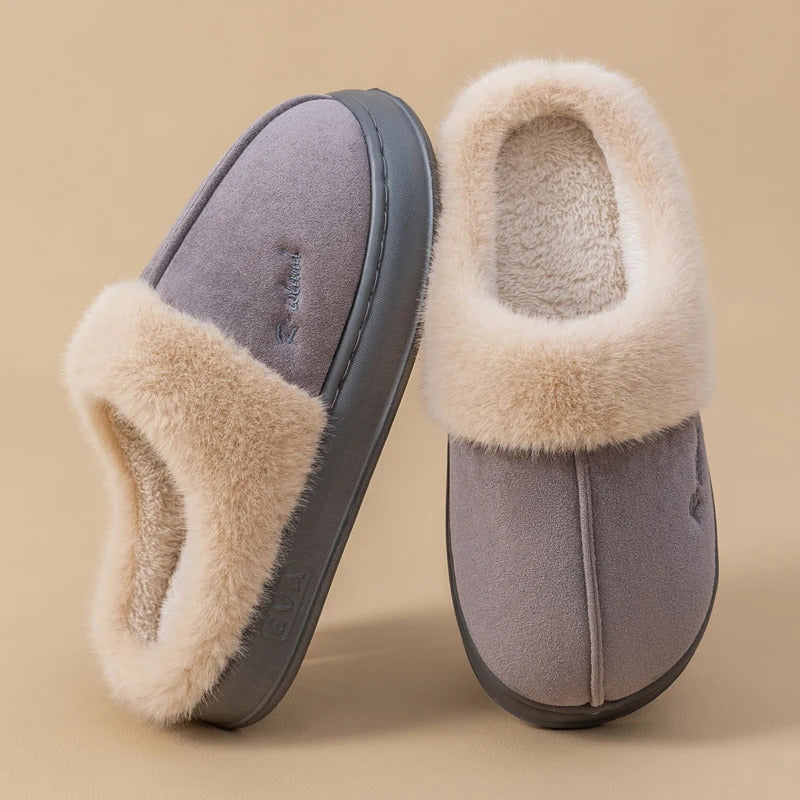 New Winter Cosy Warm Couple Style Concise Fluffy Slippers Women Men Non-slip Soft Slides Indoor Mule Ladies' Home Cotton Shoes