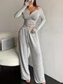 Women Two Piece Sets Solid O-neck Full Sleeve Sweatshirt Loose Elastic Waist Straight Pants Suit 2025 Spring Autumn Lady Outfits