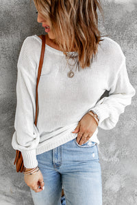 White Drop Shoulder Back Cut-out Sweater with Tie