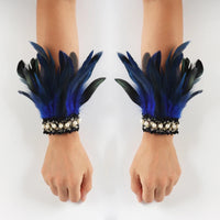 Gothic Rooster Feather Wrist Cuffs Natural Dyed Feather Arm Warmers Halloween Cosplay Party Rave Stage Performance Accessories