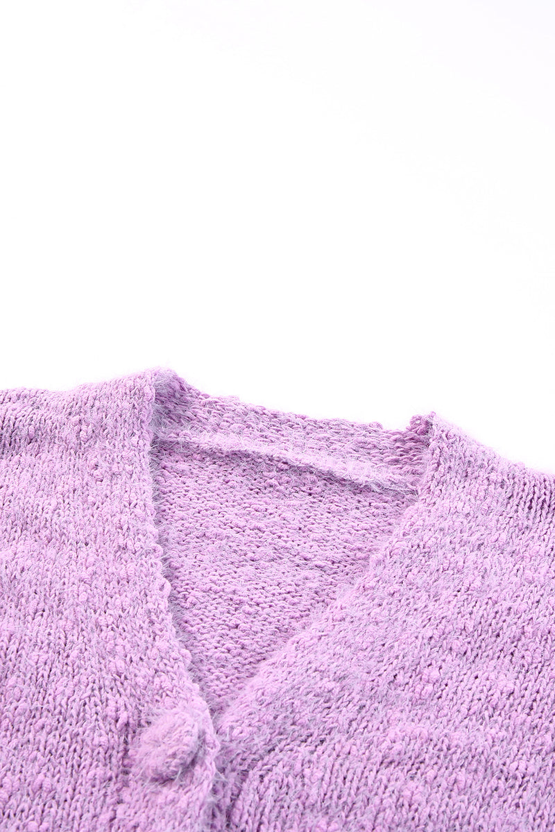 Purple V Neck Buttoned Open Front Sweater