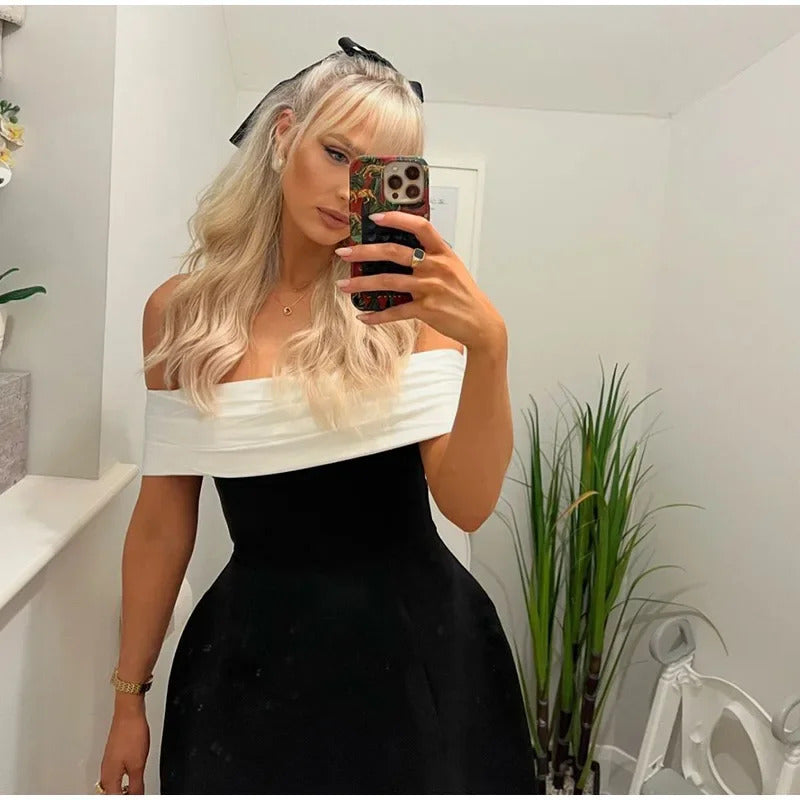 Sexy Backless Big Bow Mini Dress Women Elegant Off Shoulder Sleeveless Party Dresses 2024 Fashion Strapless Christmas Robe Lady