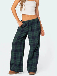 Women Y2k Oversize Pants Lounge Bottoms Fashion Plaid Casual Pants Elastic High Waist Casual Pockets Pajama Pants Homewear